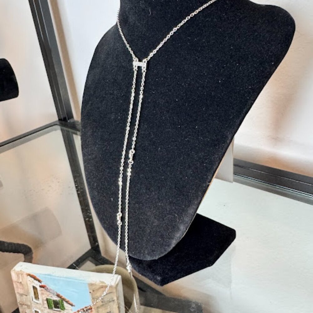 NWT Ettika Bar Double Hang Y Necklace Silver - Picture 3 of 6